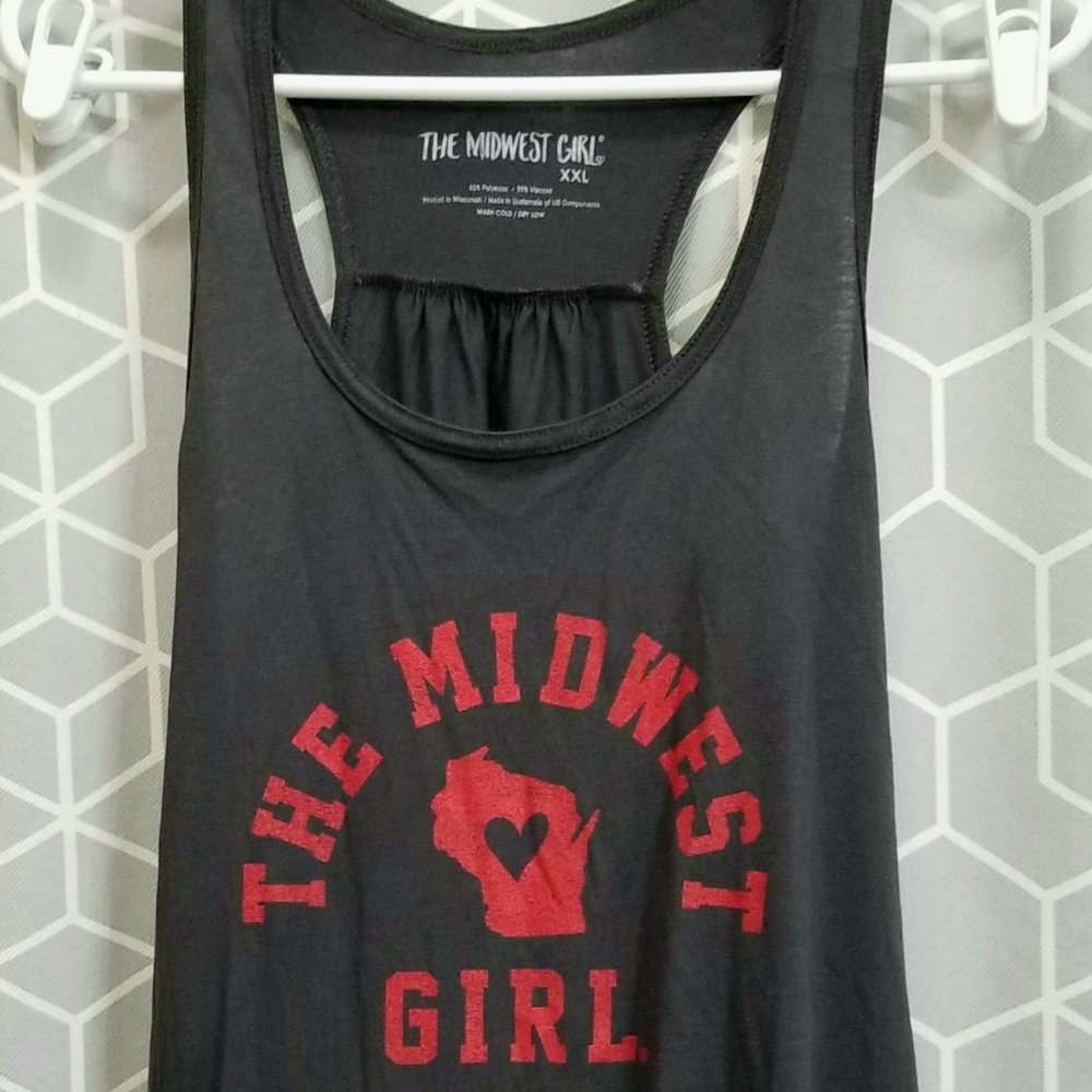 NWOT - The Midwest Girl - Razor Back Tank Top - 14/16 (XXL) - Charcoal & Red